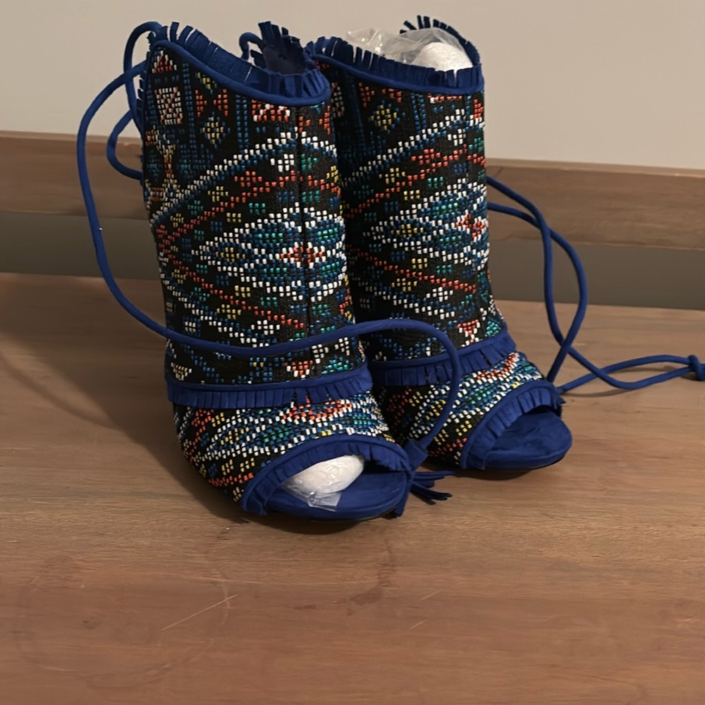 Lace up beaded heel